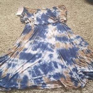 Strapless, tie die dress, with ruffle top